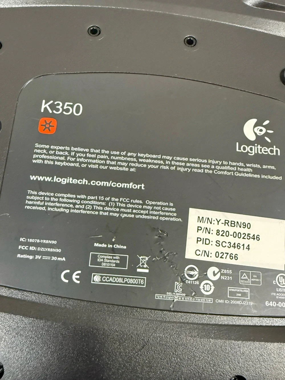 Logitech K350 Wireless Wave Ergonomic Keyboard
